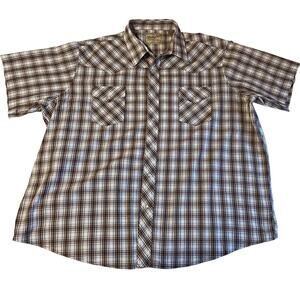 Wrangler Western Shirts Men's Brown & Cream Plaid Short Sleeve Button Up 3XL